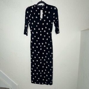 Alice+Olivia NWT Tossed Daisy Midi Dress Size 0 3/4 sleeve Black Mesh Lined